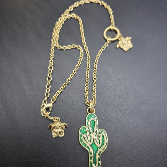 Versace Gold Necklace with Green Cactus Pendant - Picture 4 of 5